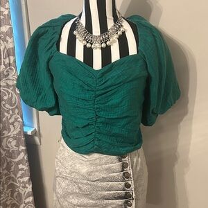 Lucy Paris green Ruched Blouse small